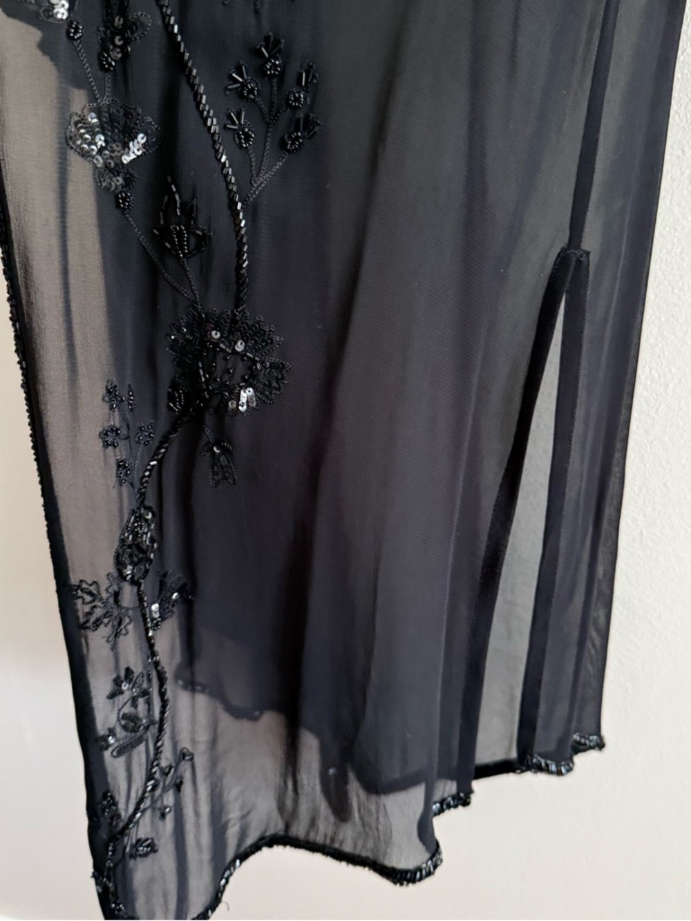 Parisline 90s Sheer Black Beaded Evening Long Duster Jacket Medium - Picture 4 of 9